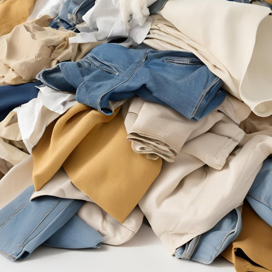 Exceso de ropa acumulada, reflejando el impacto ambiental del desperdicio textil y la importancia de la moda sostenible y el consumo consciente