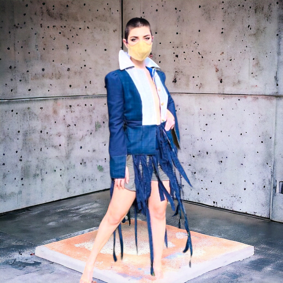 Jacket Renovation Reversible: Elegancia en Azul, Blanco y Gris de la Colección Eagle pieza sostenible talla S