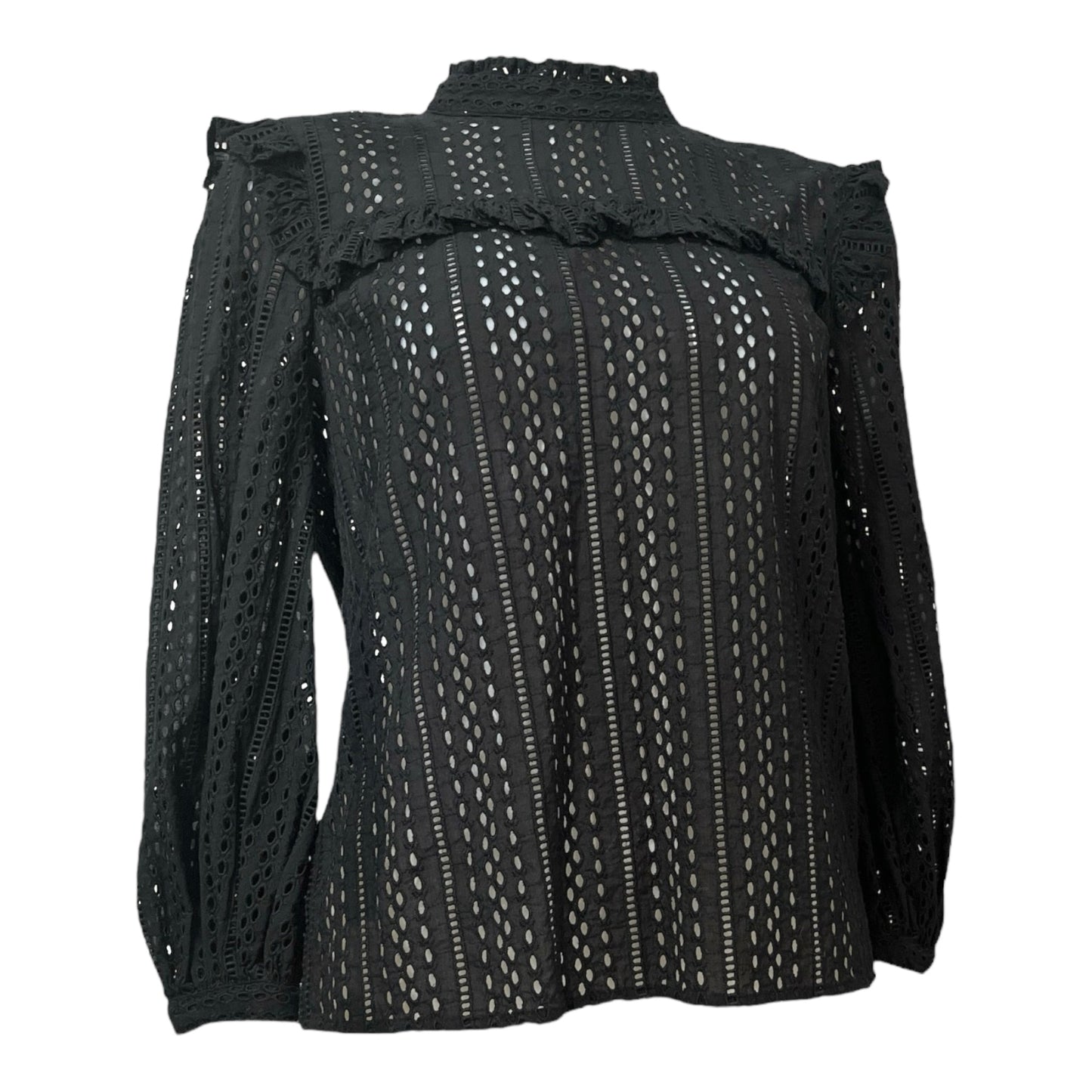 Deslumbra con Elegancia Moderna: Blusa Negra Madewell de Manga Larga con Volantes en los Hombros pieza sostenible talla XS