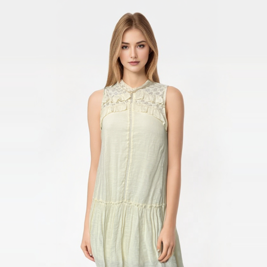 Vestido Bib Boho Fresco con Detalle de Encaje en la Parte Superior - Estilo y Comodidad en Armonía pieza sostenible talla Crema