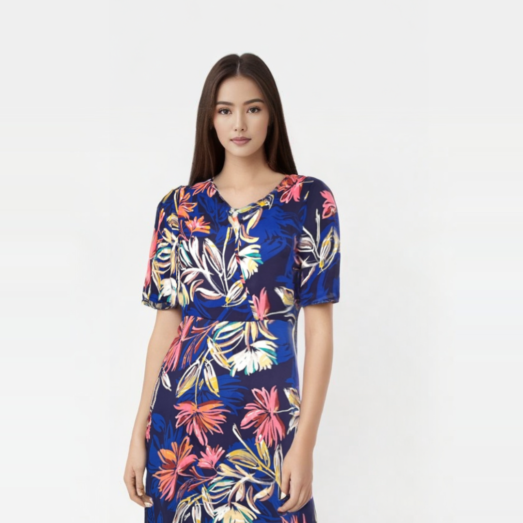 Vestido Lush de Palmas Tropicales (Preloved) pieza sostenible talla Azul