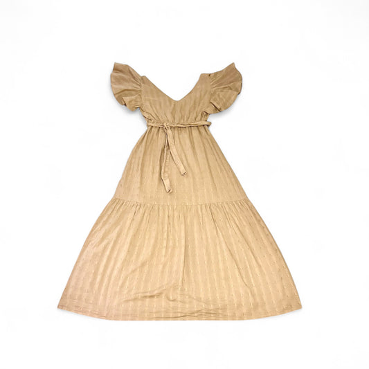 Vestido Beige de Algodón con Volantes y Cinturón | Estilo Boho Preloved, Talla M