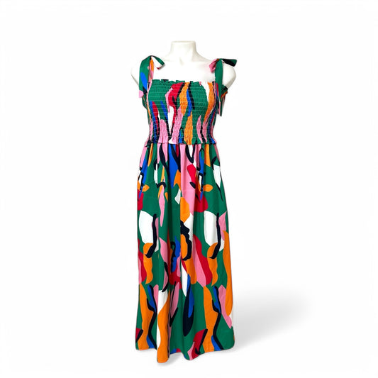 Vestido Smock Maxi Colorido - Estilo Relajado y Vibrante pieza sostenible talla M