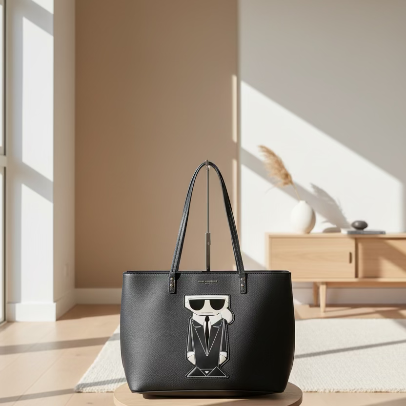 karl Lagerfeld Paris Tote Negra con Aplicación Icónica Karl