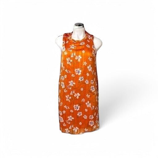 Vestido Estampado de Flores a la Rodilla con Cuello Bib Stand Away - Encanto Floral Elegante pieza sostenible talla Anaranjado