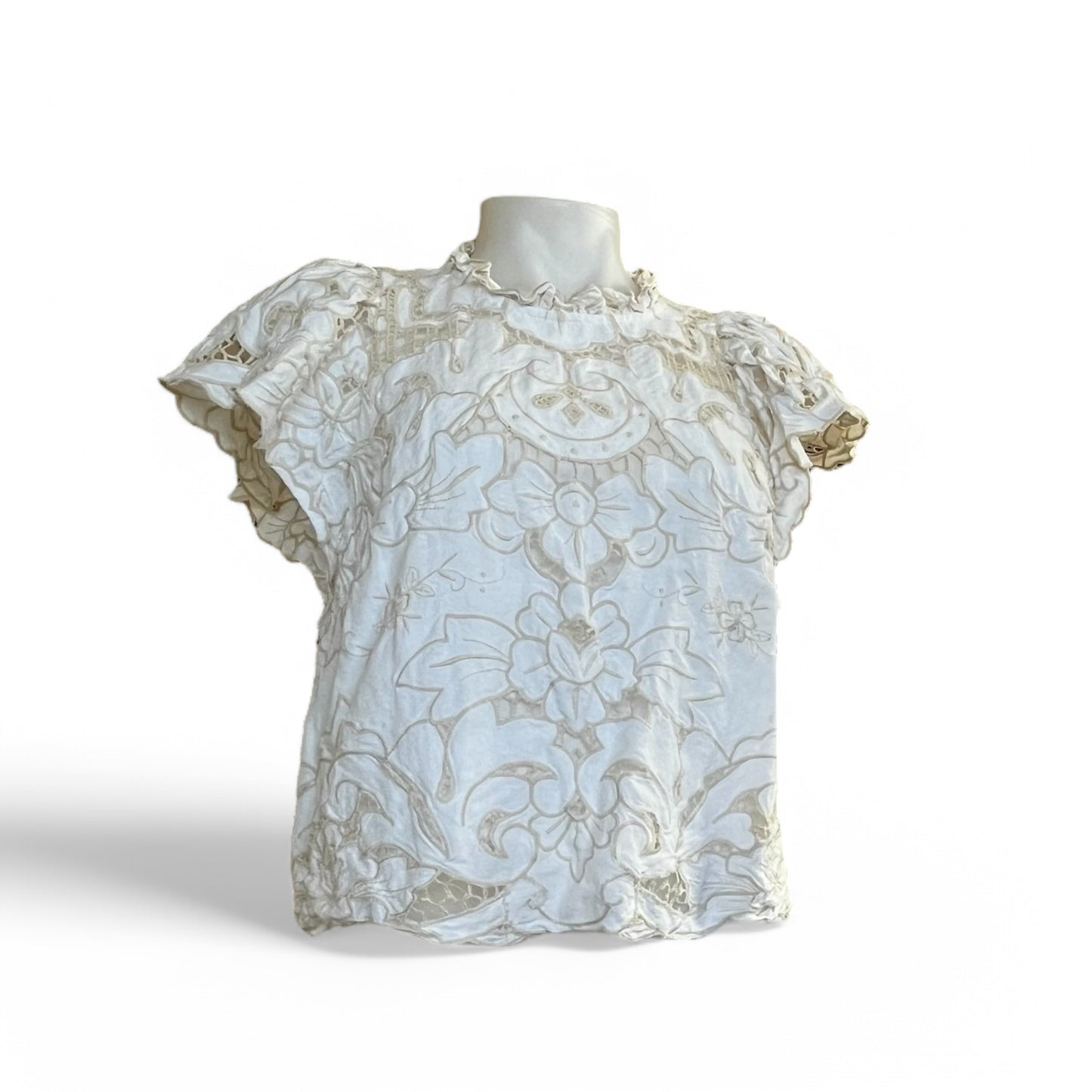 blusa blanco con terminaciones blanco y crema pieza sostenible talla Default Title