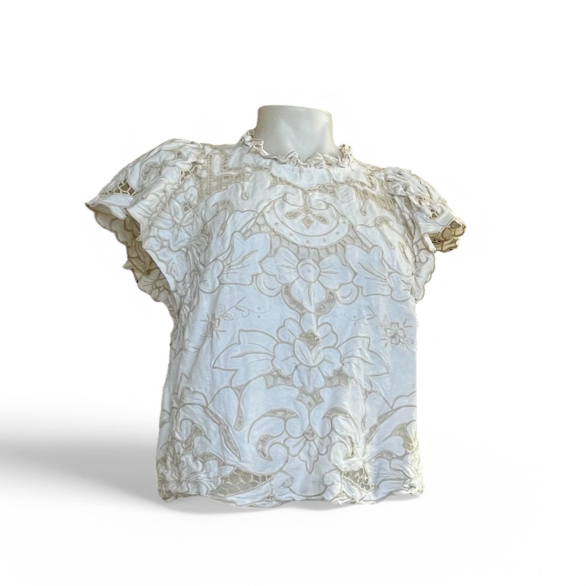 blusa blanco con terminaciones blanco y crema pieza sostenible talla Default Title