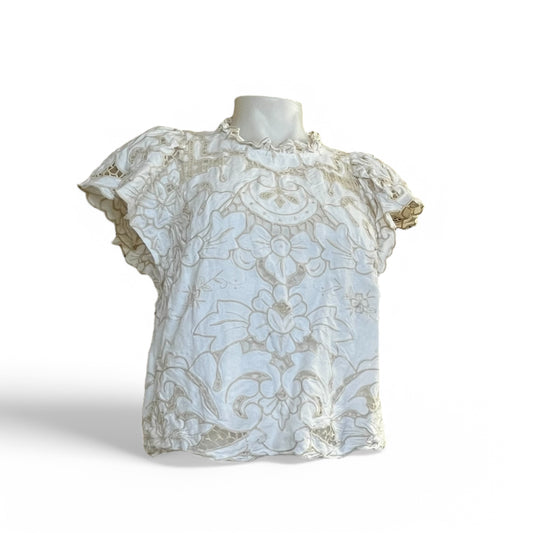 blusa blanco con terminaciones blanco y crema pieza sostenible talla Default Title