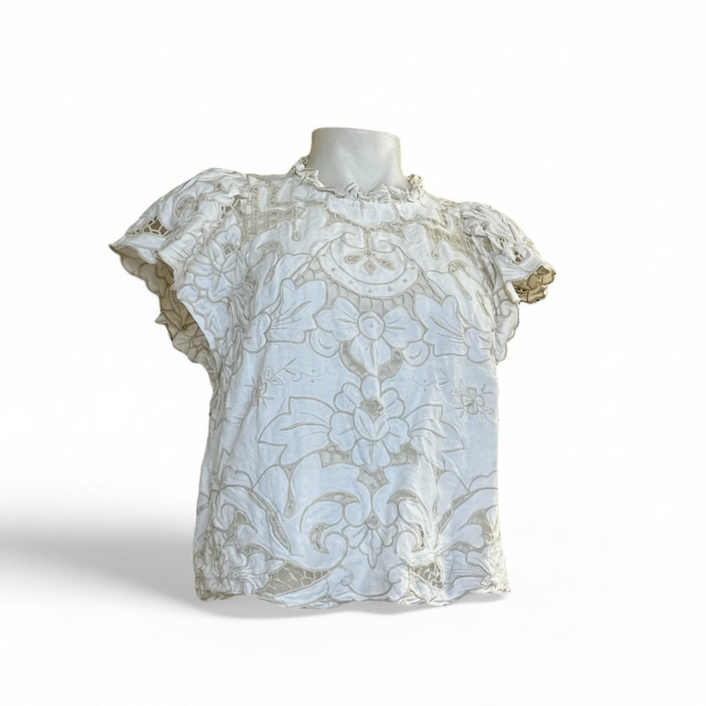 blusa blanco con terminaciones blanco y crema pieza sostenible talla Default Title