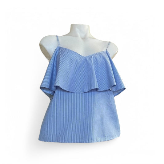 Blusa azul con volantes en el hombre pieza sostenible talla Default Title