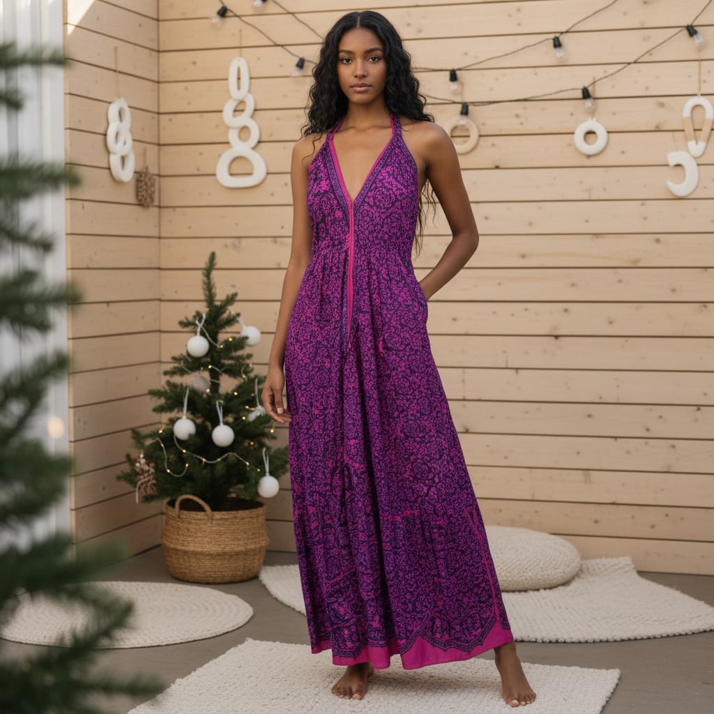 Vestido Estampado de Flores Violeta y Rosa - Encanto Floral Dual