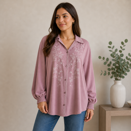 Blusa rosa con bordado al frente