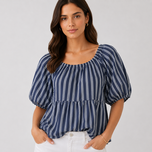 Blusa azul de lineas verticales