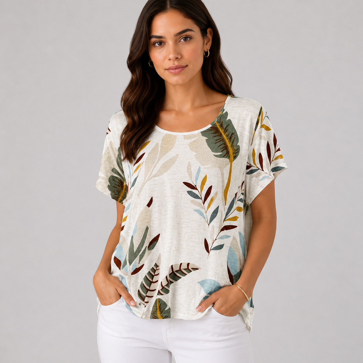 Blusa boho con estampado de hojas y flores