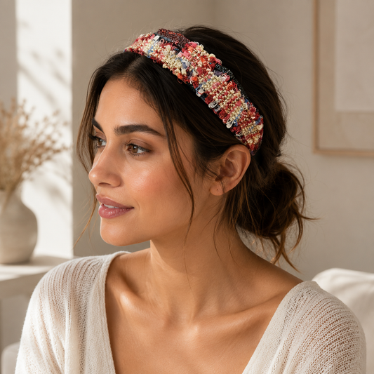 Diadema Seda Turquesa & Coral