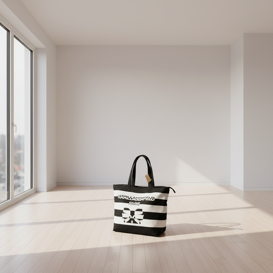 Karl Lagerfeld Paris Black & White Striped Tote Bag – Preloved