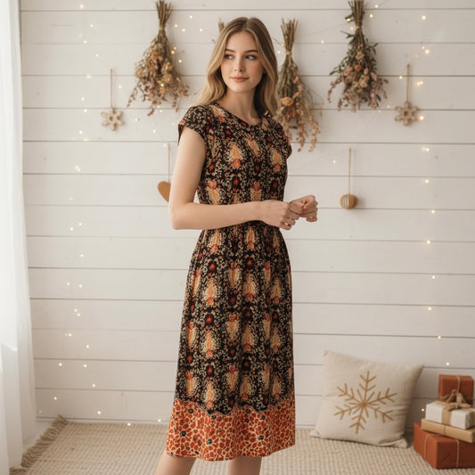 Vestido Eclair con Estampado Abstracto en Naranja y Negro: ¬¨¬∞Deslumbra con Estilo!