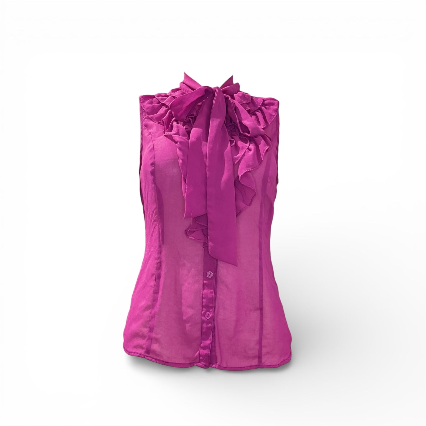 Blusa Fucsia Transparente con Lazo y Volantes
