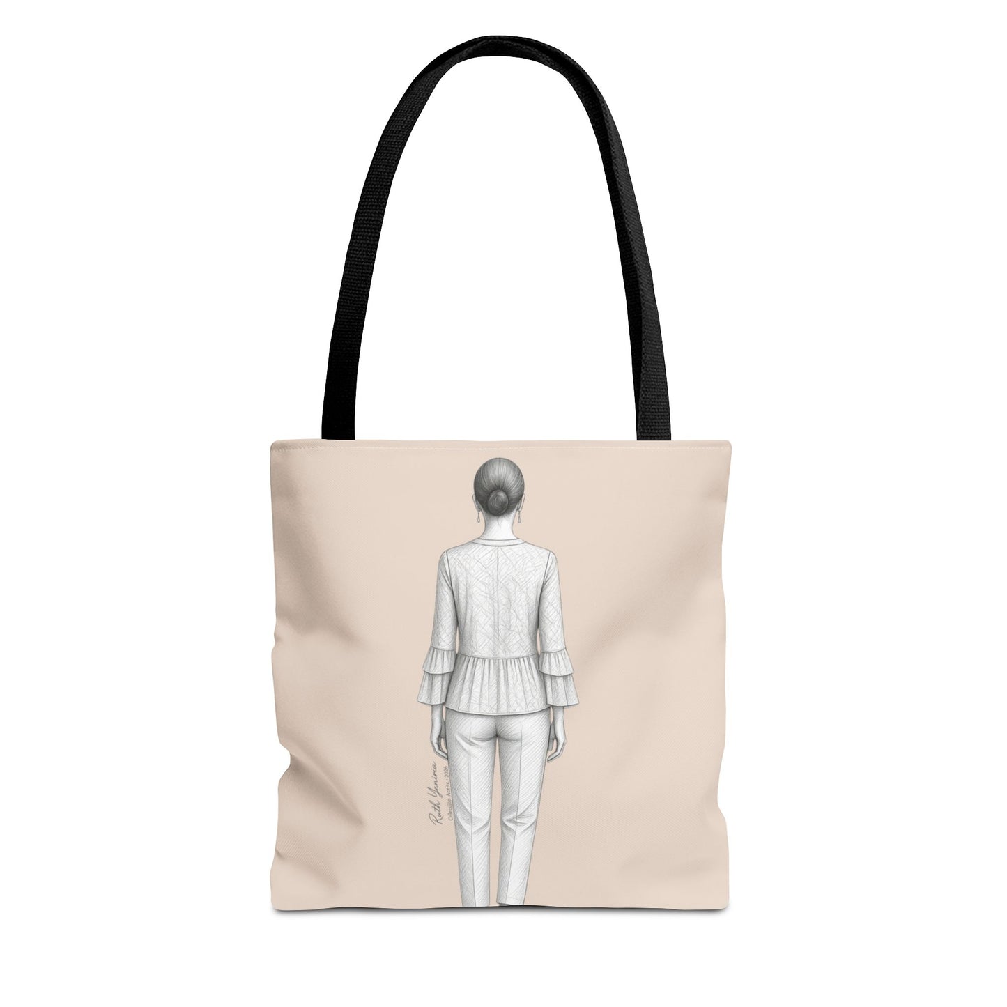 Tote bag ESPERA color neutro con ilustración femenina elegante simbolizando paciencia y propósito colección Aceite Bohntage