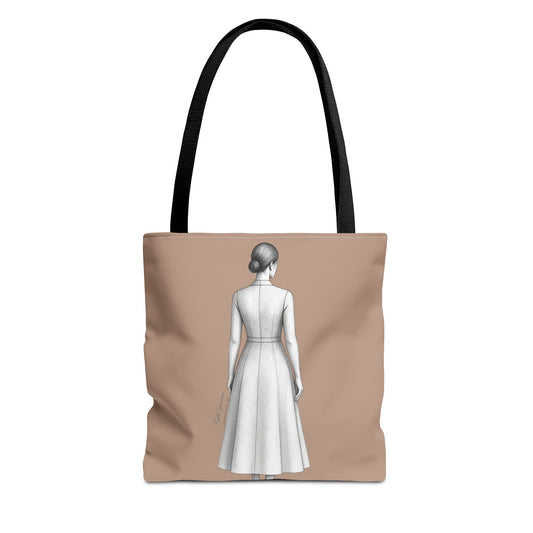 Tote bag LÁMPARA color neutro con ilustración femenina elegante simbolizando luz y preparación colección Aceite Bohntage