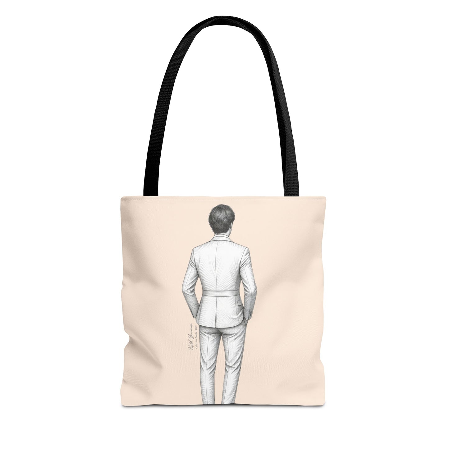 Tote bag NOVIO color neutro con ilustración masculina elegante caminando con autoridad colección Aceite Bohntage