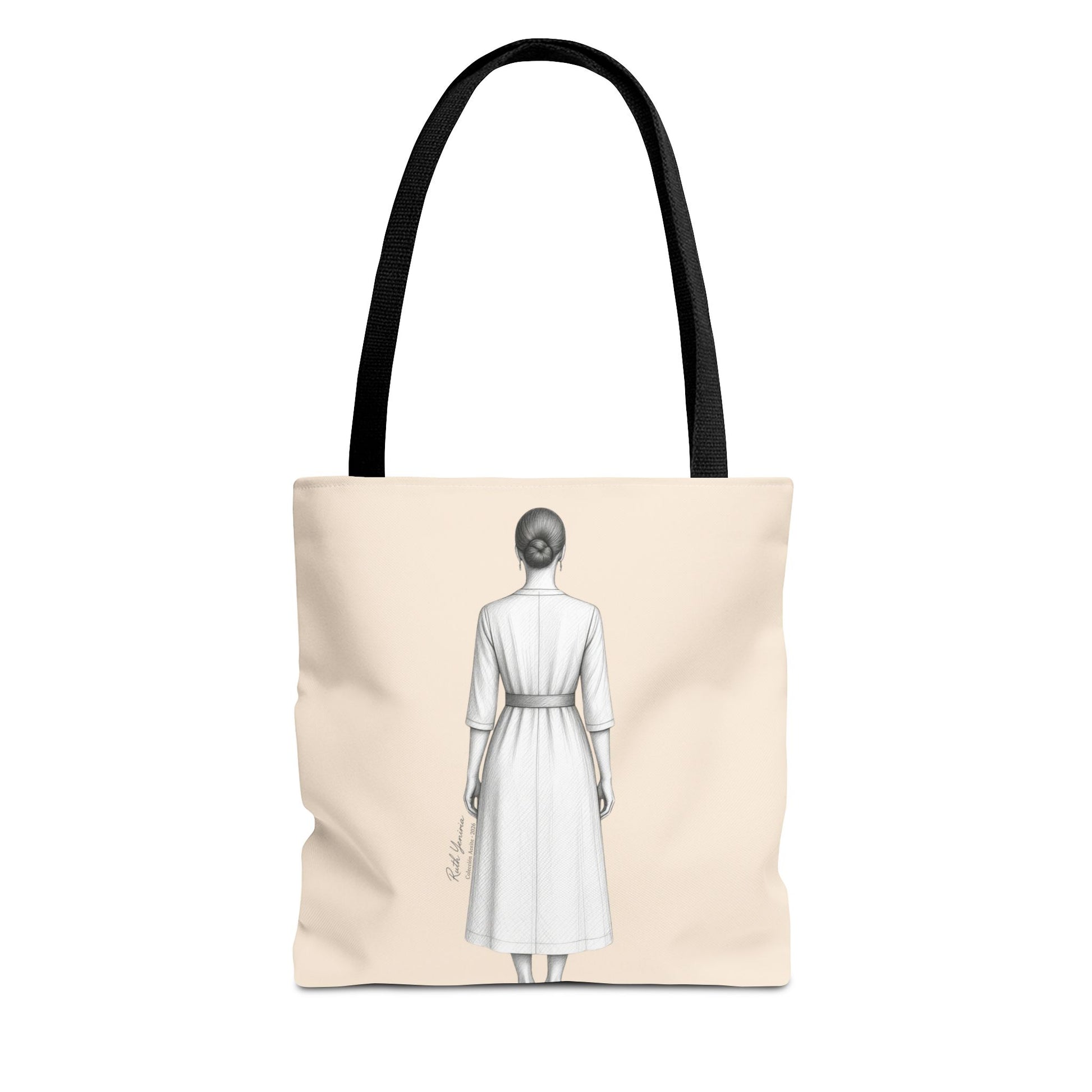 Tote bag TÚNICA color neutro con ilustración femenina elegante estilo minimalista colección Aceite Bohntage