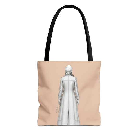 Tote bag VIGILIA color neutro con ilustración femenina elegante simbolizando atención y preparación colección Aceite Bohntage