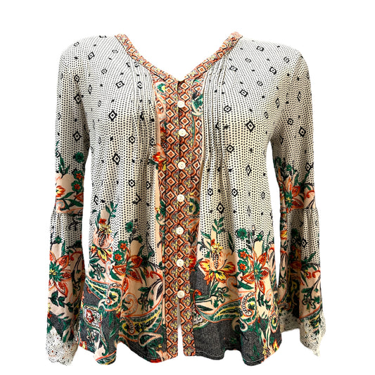 Blusa de Boutique Bohemia con Diseño Simétrico Floral - Elegancia Libre y Natural (Preloved)